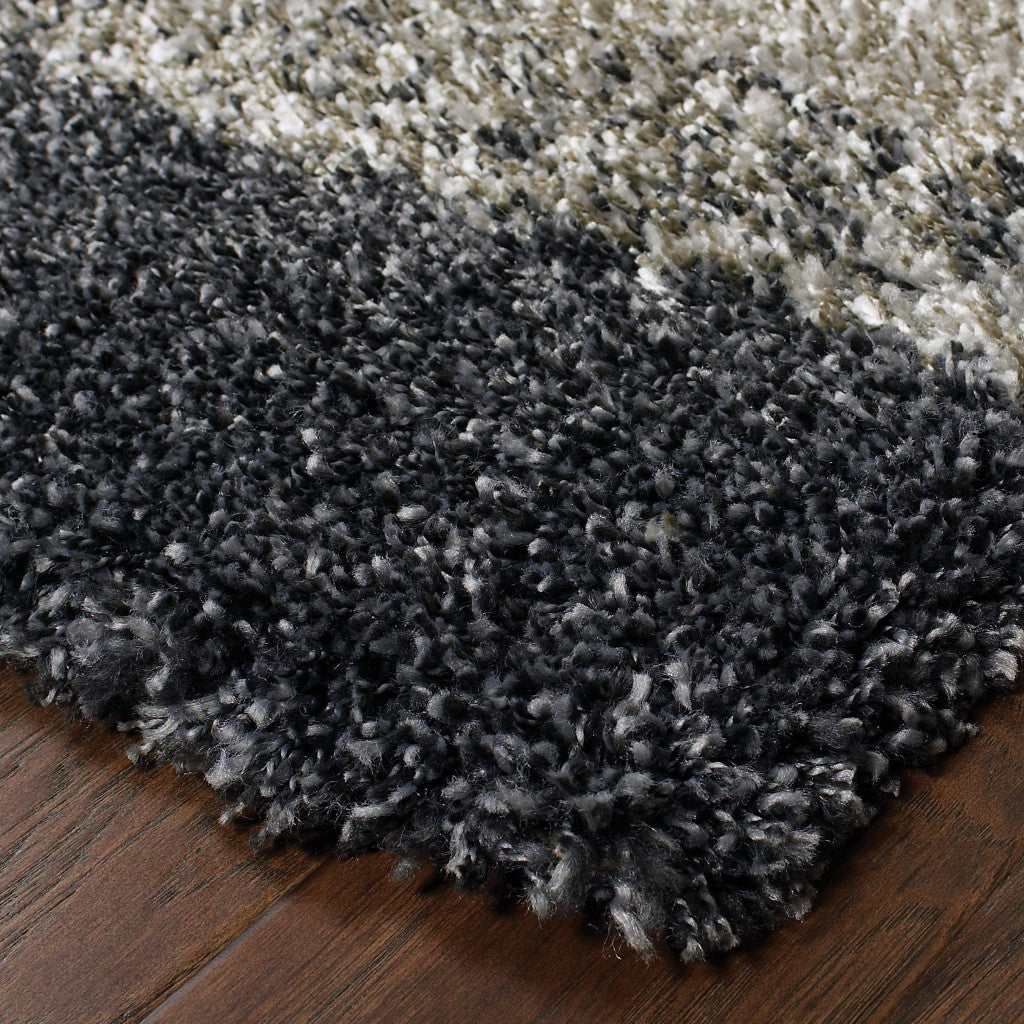 2' X 8' Charcoal Silver And Grey Geometric Shag Power Loom Stain Resistant Runner Rug