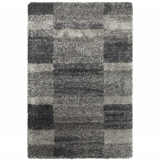 5' X 8' Black and Gray Geometric Shag Power Loom Area Rug