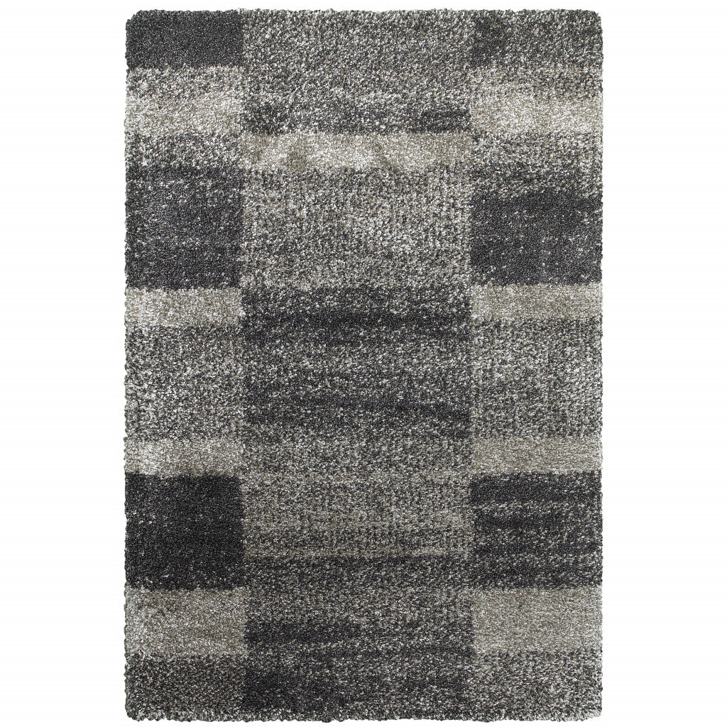 6' X 9' Charcoal Silver And Grey Geometric Shag Power Loom Stain Resistant Area Rug