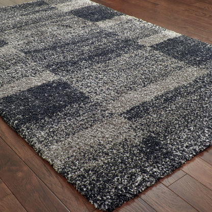 6' X 9' Charcoal Silver And Grey Geometric Shag Power Loom Stain Resistant Area Rug