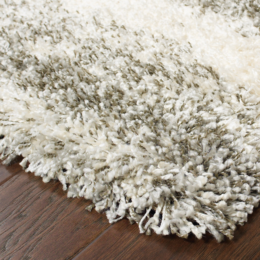 2' X 8' Gray And Ivory Geometric Shag Power Loom Runner Rug