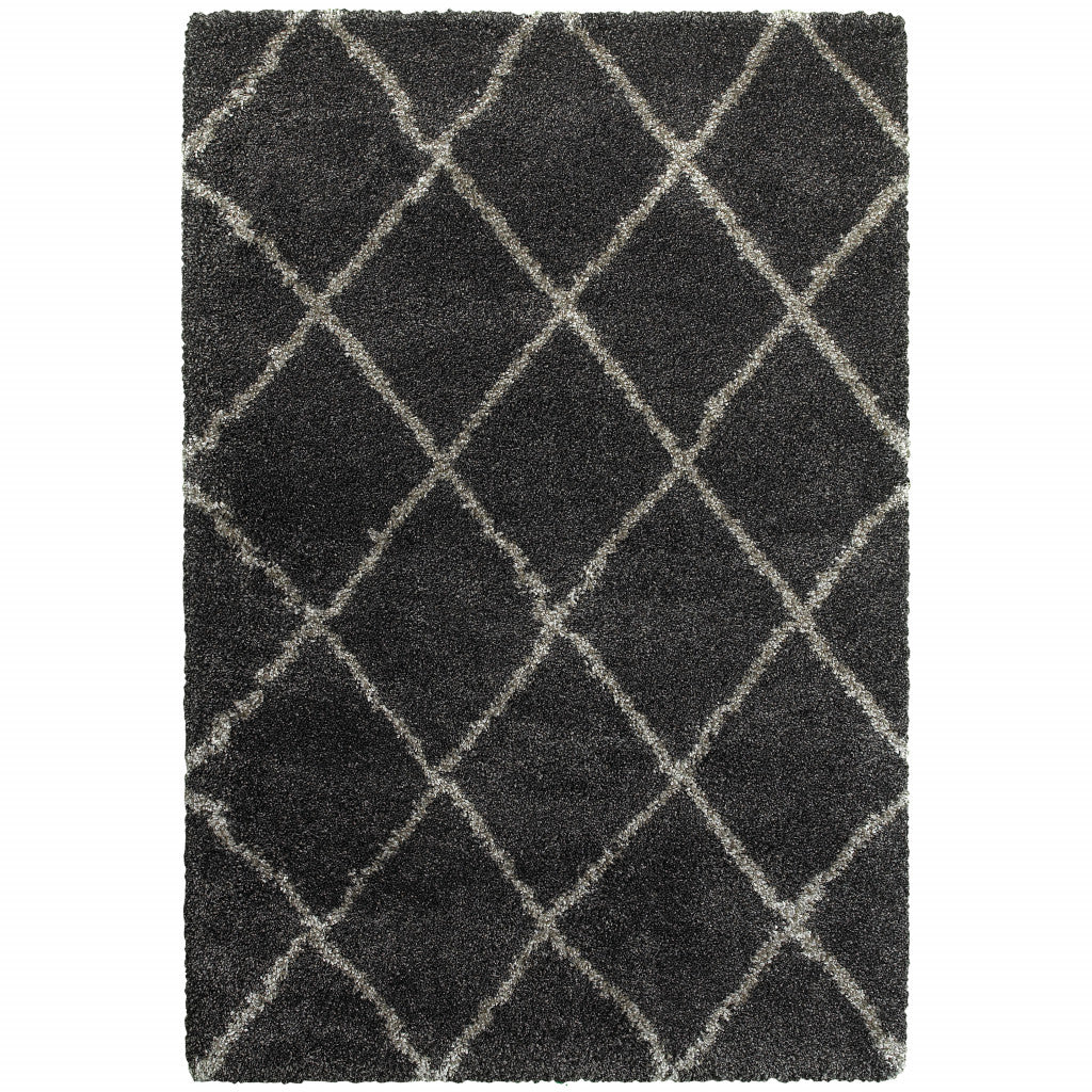 2' X 3' Charcoal And Grey Geometric Shag Power Loom Stain Resistant Area Rug