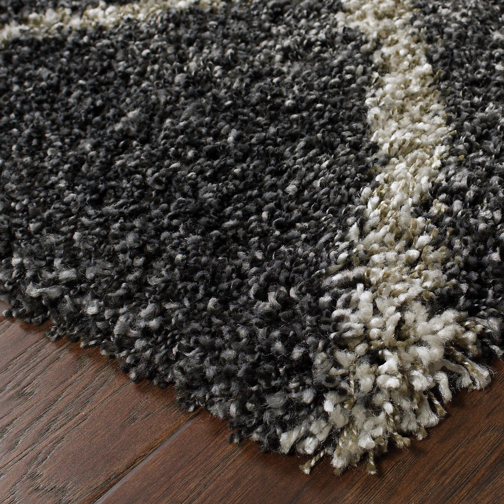 2' X 3' Charcoal And Grey Geometric Shag Power Loom Stain Resistant Area Rug