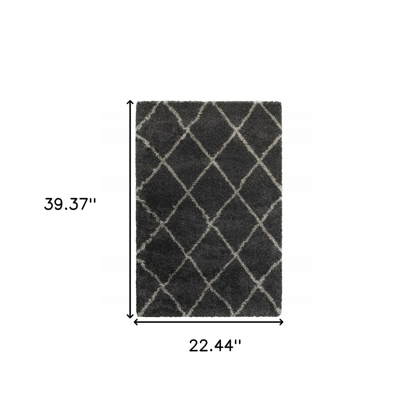 2' X 3' Charcoal And Grey Geometric Shag Power Loom Stain Resistant Area Rug