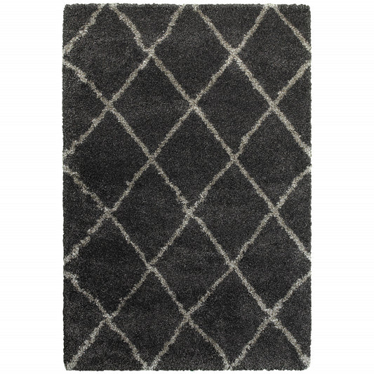 8' X 11' Charcoal And Grey Geometric Shag Power Loom Stain Resistant Area Rug