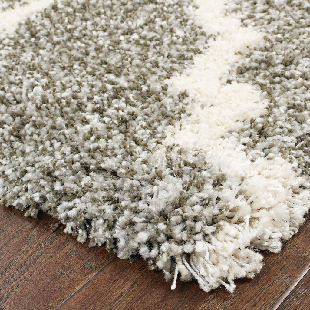 2' X 3' Grey And Ivory Geometric Shag Power Loom Stain Resistant Area Rug