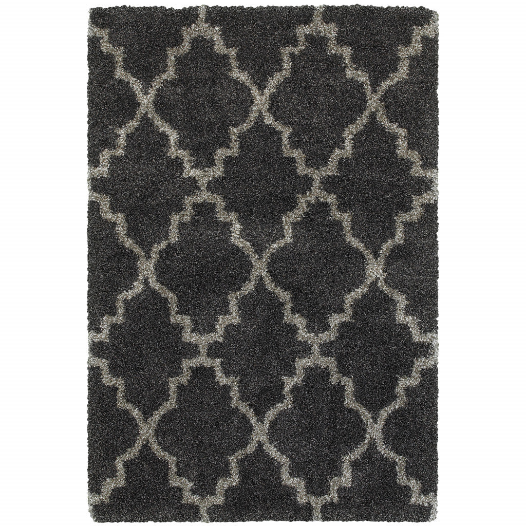 2' X 3' Charcoal And Grey Geometric Shag Power Loom Stain Resistant Area Rug