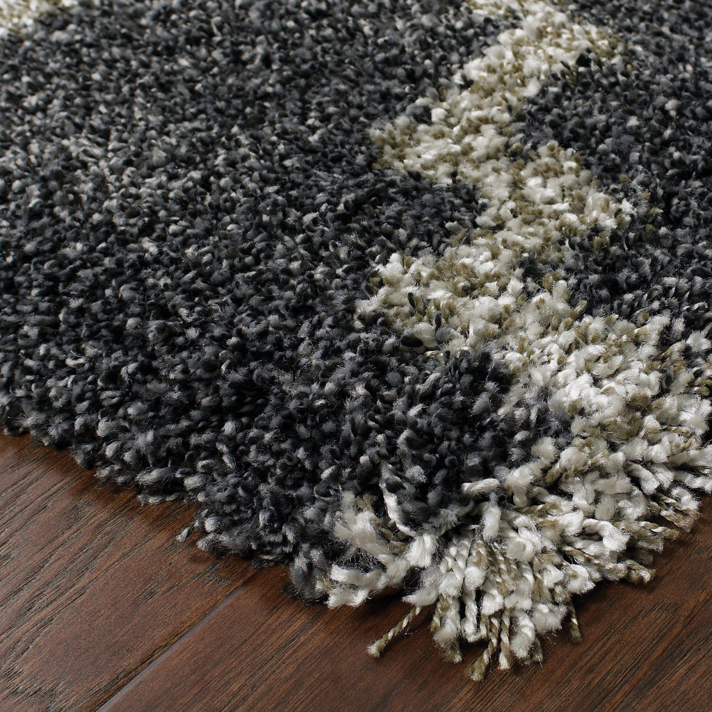 2' X 3' Charcoal And Grey Geometric Shag Power Loom Stain Resistant Area Rug