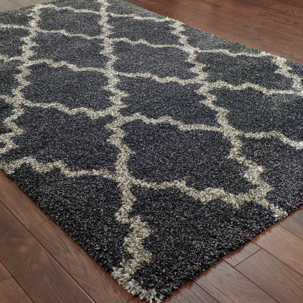 2' X 3' Charcoal And Grey Geometric Shag Power Loom Stain Resistant Area Rug