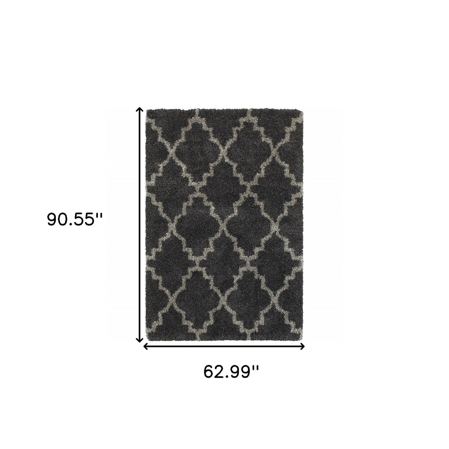 5' X 8' Charcoal And Grey Geometric Shag Power Loom Stain Resistant Area Rug