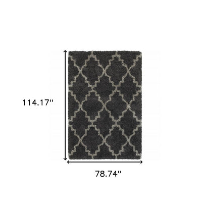 6' X 9' Charcoal And Grey Geometric Shag Power Loom Stain Resistant Area Rug