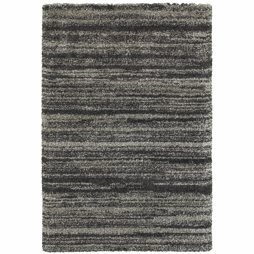 2' X 3' Charcoal Silver And Grey Geometric Shag Power Loom Stain Resistant Area Rug