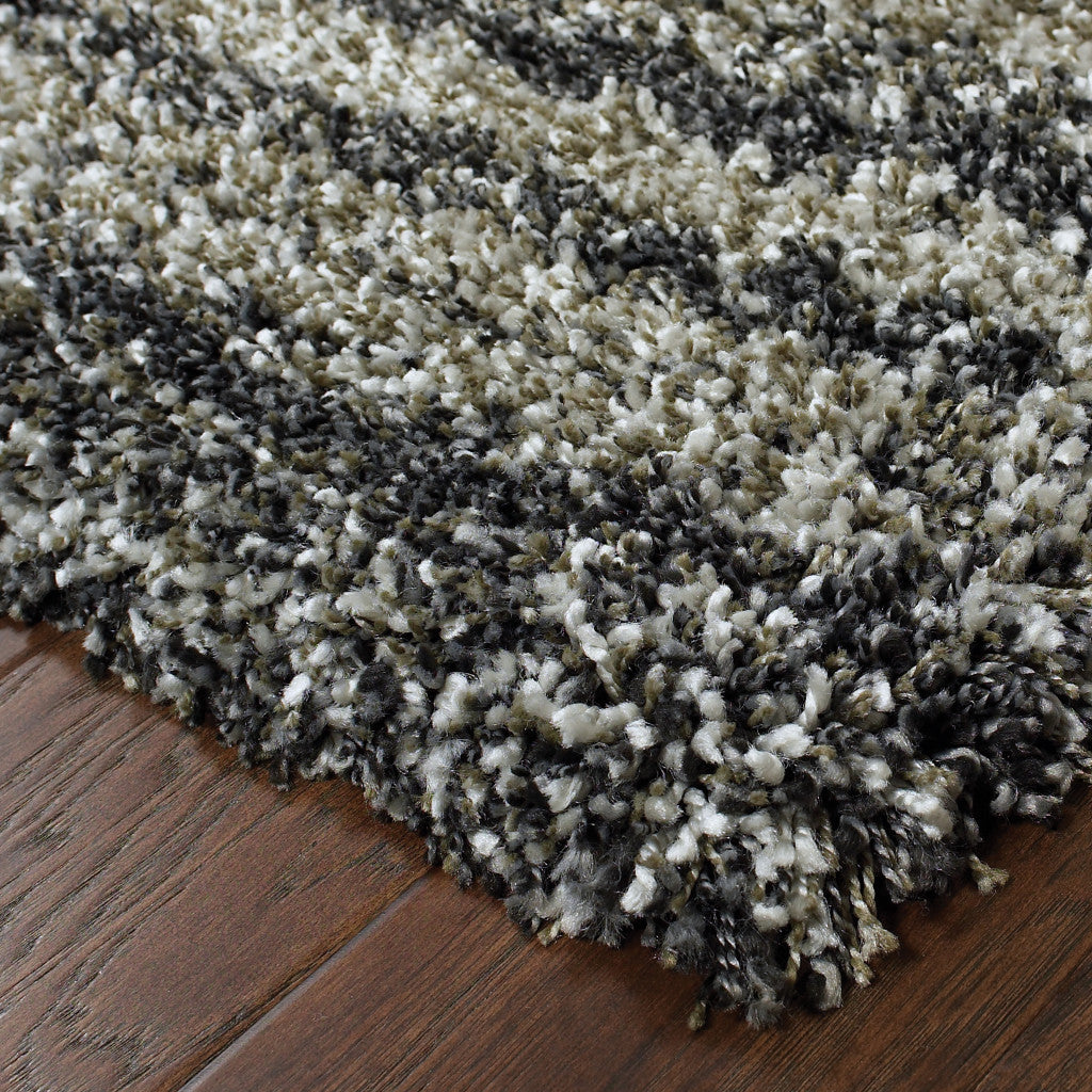 2' X 3' Charcoal Silver And Grey Geometric Shag Power Loom Stain Resistant Area Rug