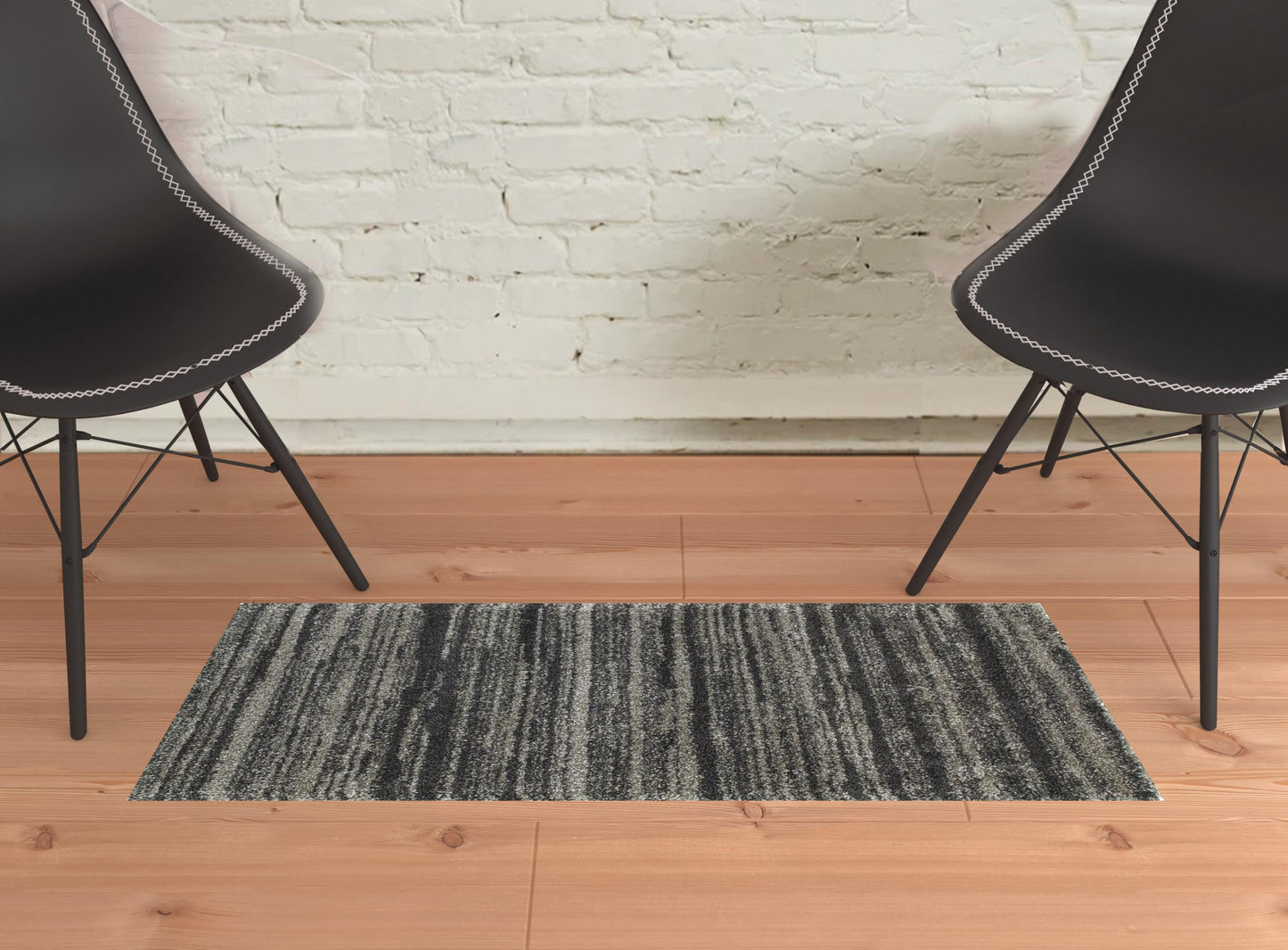 2' X 3' Charcoal Silver And Grey Geometric Shag Power Loom Stain Resistant Area Rug