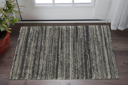 2' X 3' Charcoal Silver And Grey Geometric Shag Power Loom Stain Resistant Area Rug