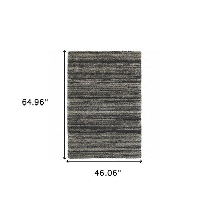 4' X 6' Charcoal Silver And Grey Geometric Shag Power Loom Stain Resistant Area Rug