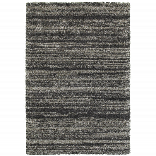 10' X 13' Charcoal Silver And Grey Geometric Shag Power Loom Stain Resistant Area Rug