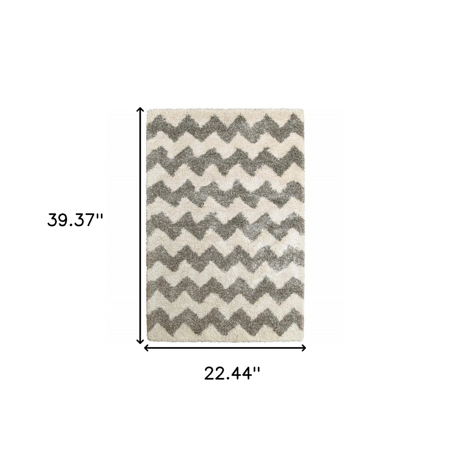 2' X 3' Grey And Ivory Geometric Shag Power Loom Stain Resistant Area Rug