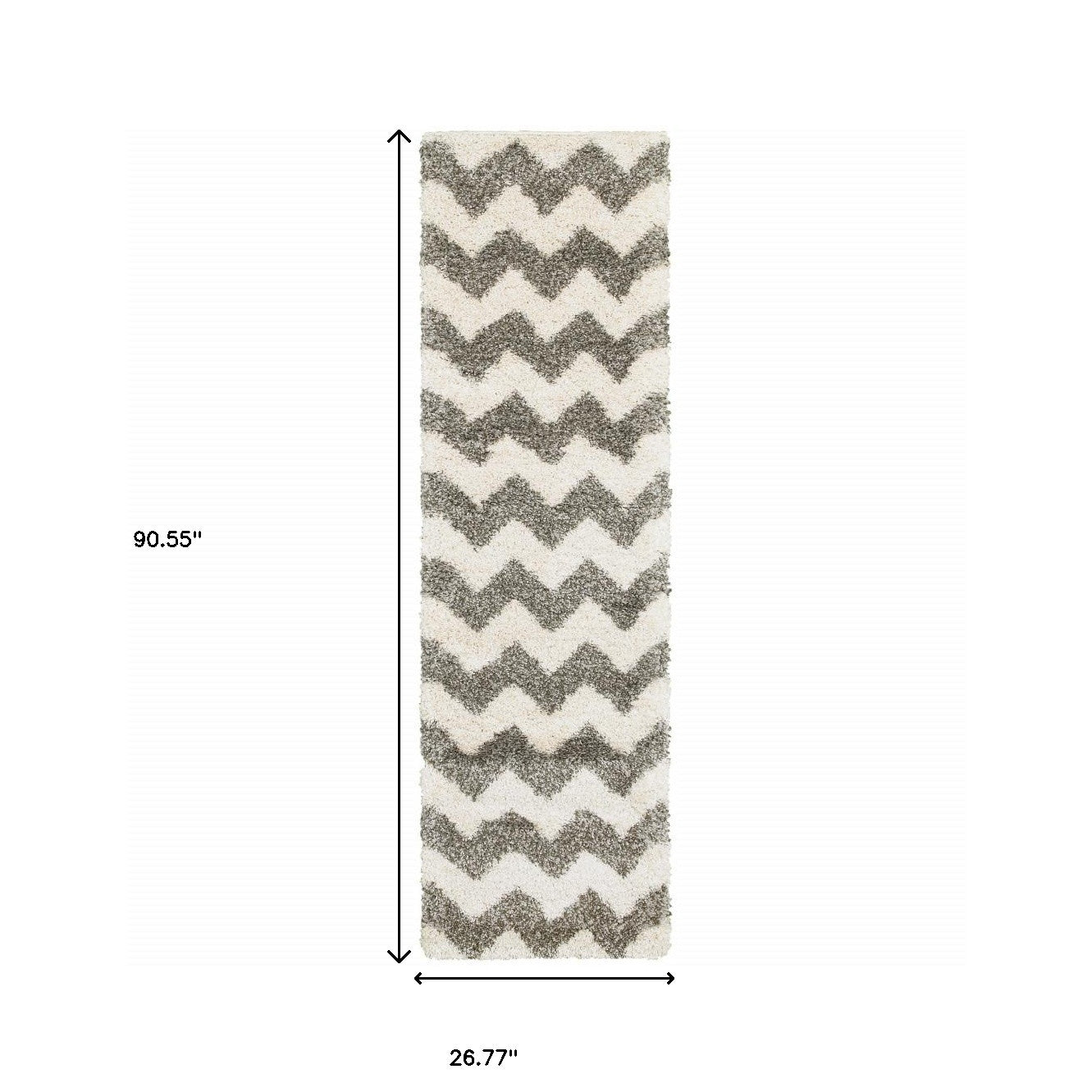 2' X 8' Grey And Ivory Geometric Shag Power Loom Stain Resistant Runner Rug