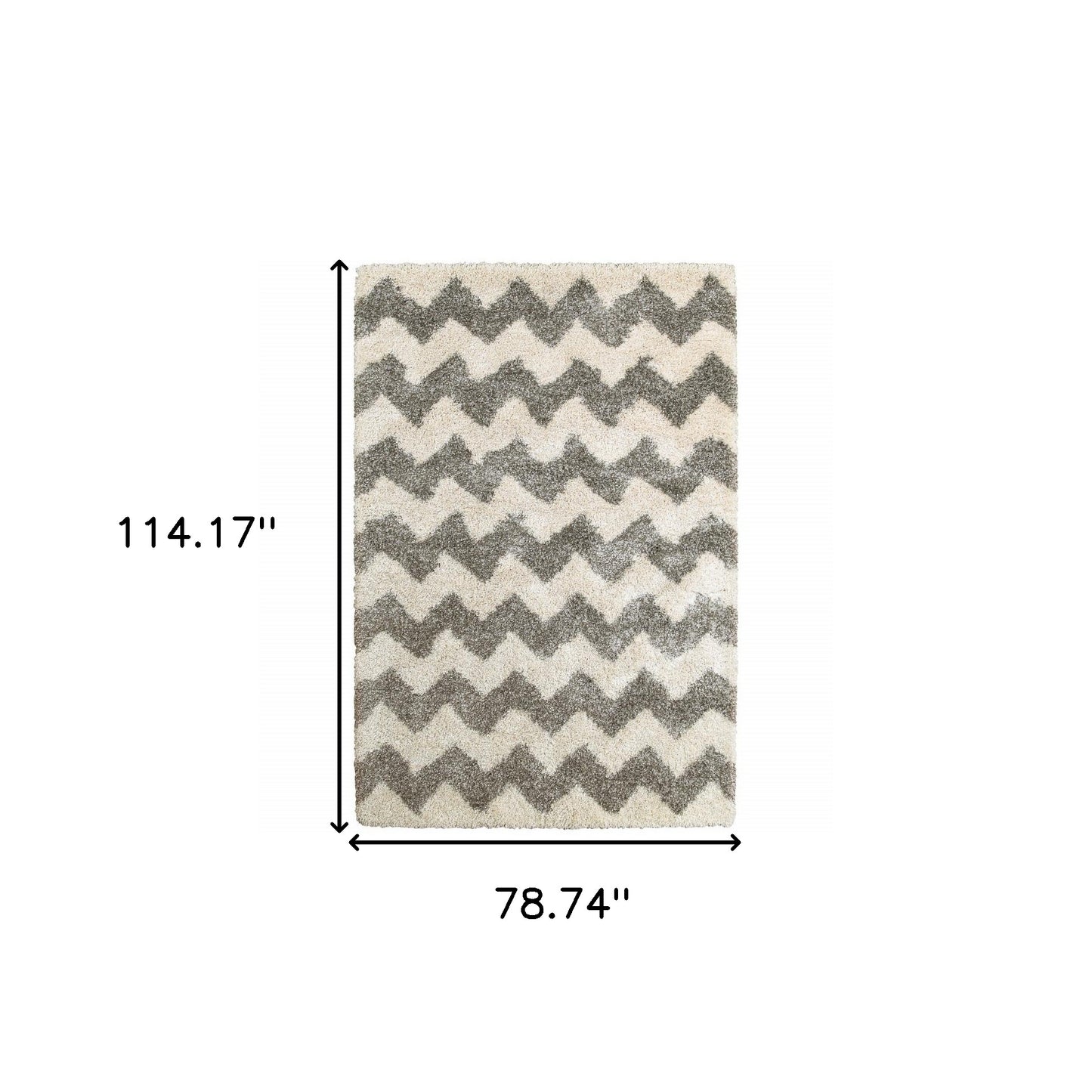 6' X 9' Grey And Ivory Geometric Shag Power Loom Stain Resistant Area Rug