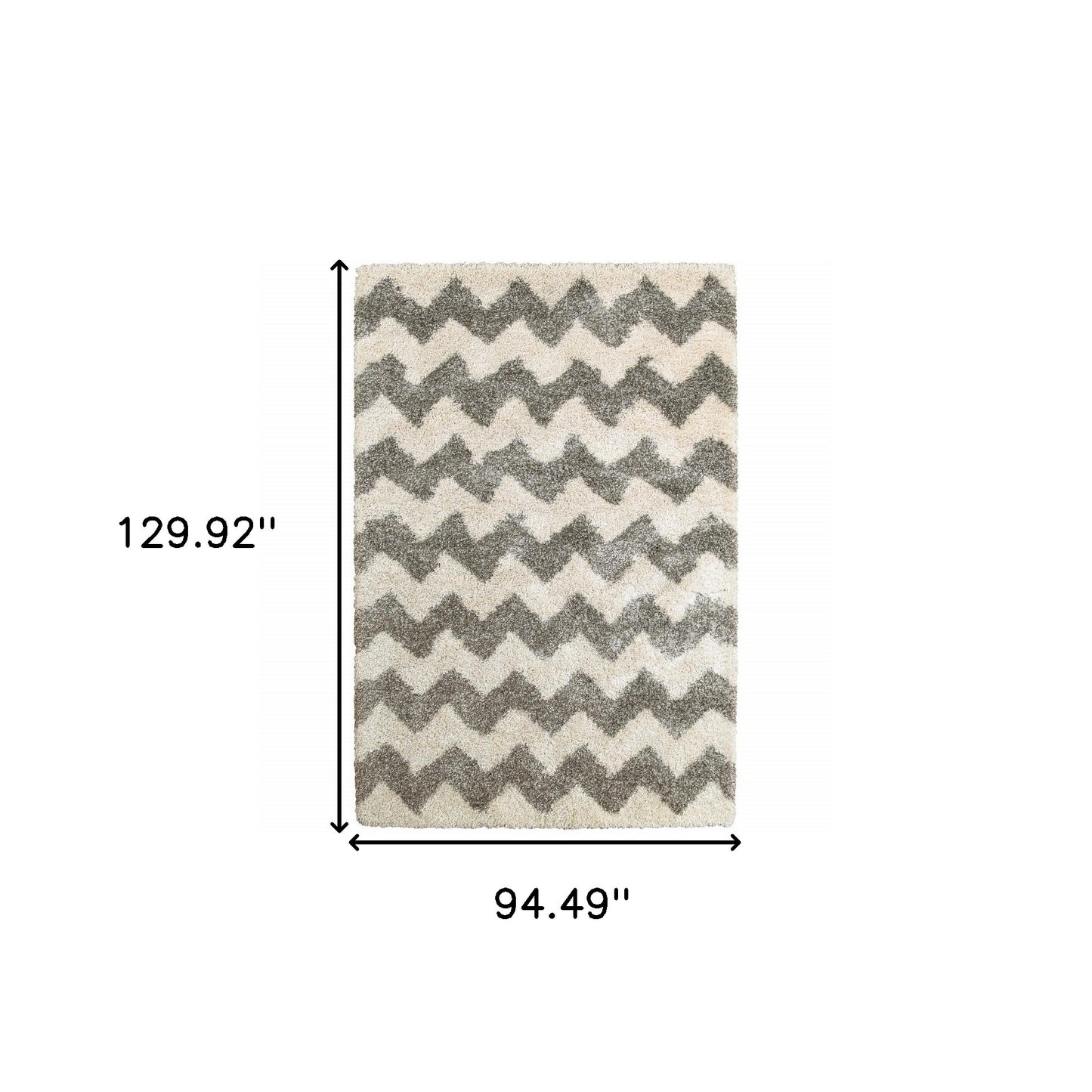 8' X 11' Grey And Ivory Geometric Shag Power Loom Stain Resistant Area Rug