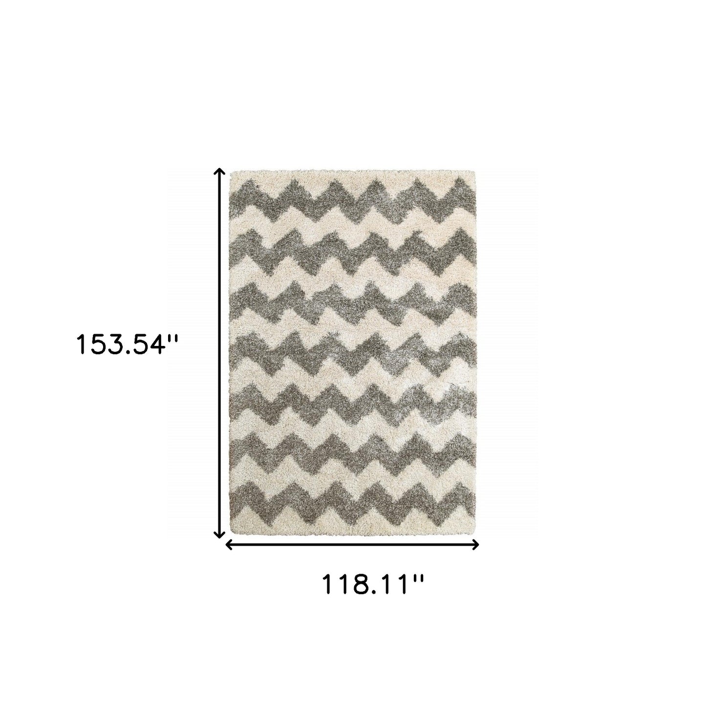 10' X 13' Grey And Ivory Geometric Shag Power Loom Stain Resistant Area Rug