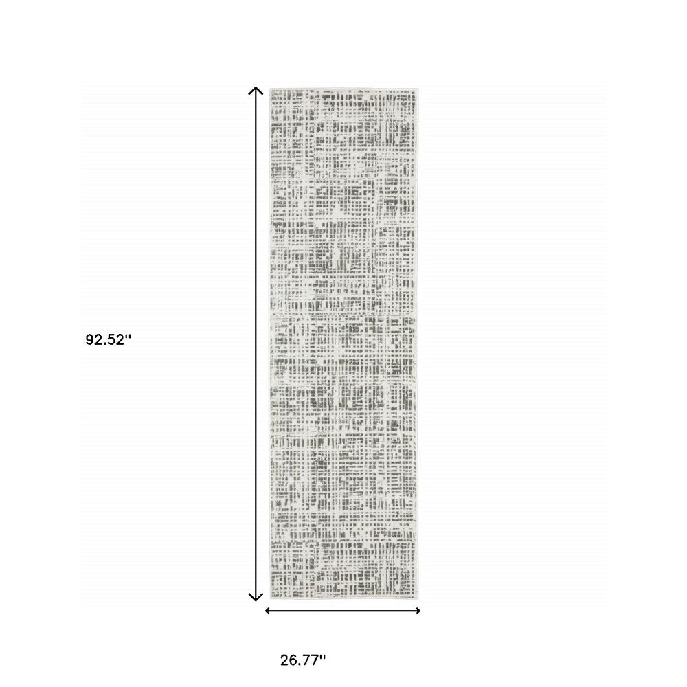 2' x 8' white & grey abstract runner rug, power loom, stain resistant.