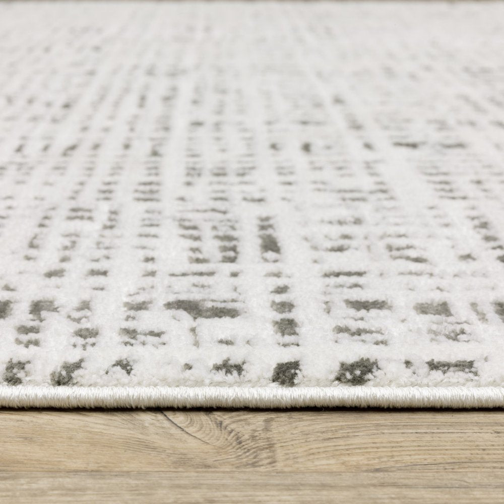 2' X 8' White And Grey Abstract Power Loom Stain Resistant Runner Rug