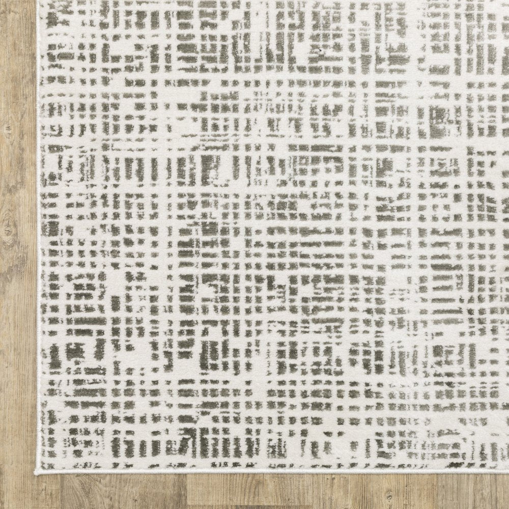 2' X 8' white and grey abstract power loom runner rug, stain resistant