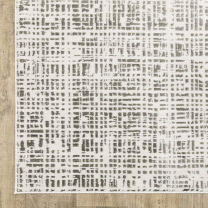 2' X 8' white and grey abstract power loom runner rug, stain resistant