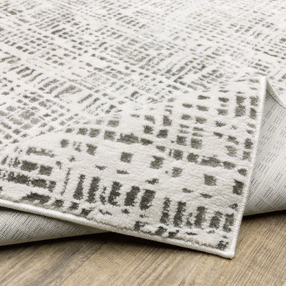 3' X 5' White And Grey Abstract Power Loom Stain Resistant Area Rug