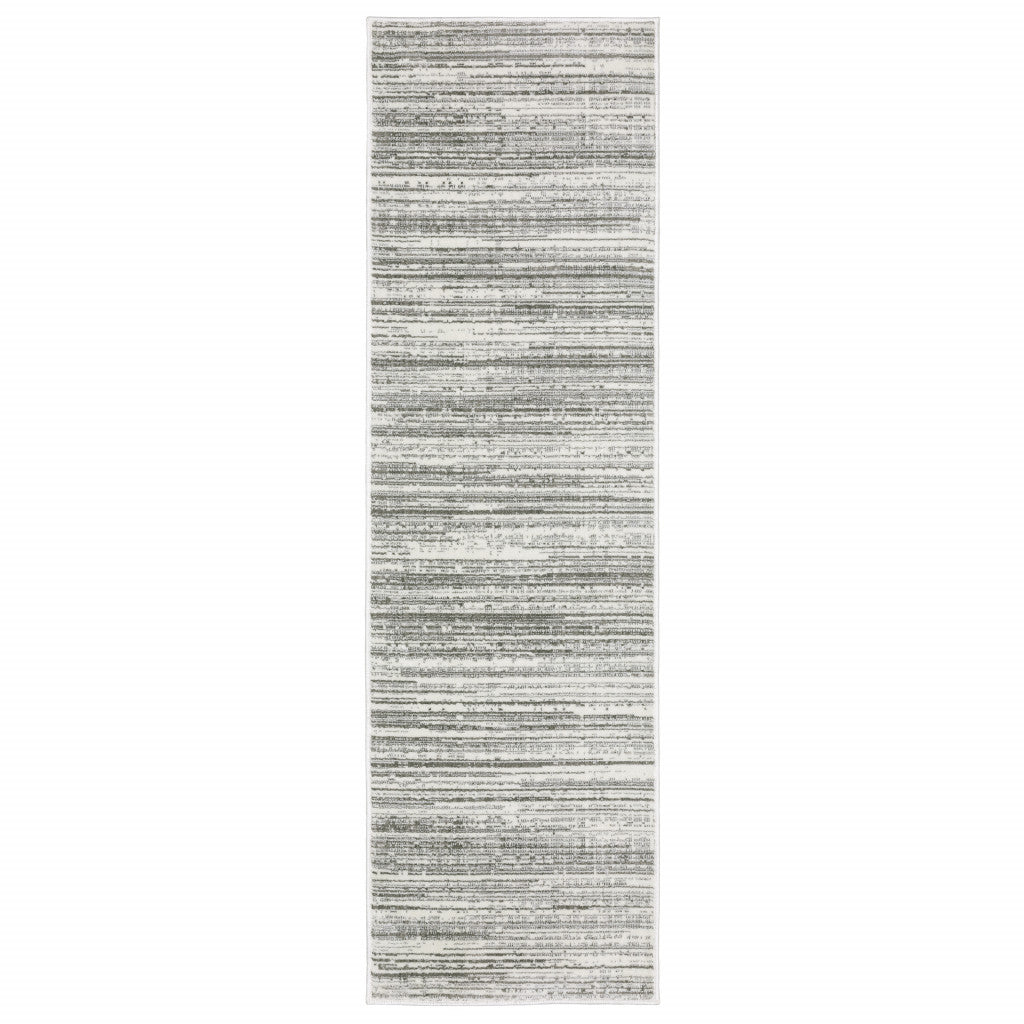 2' X 8' White And Grey Abstract Power Loom Stain Resistant Runner Rug