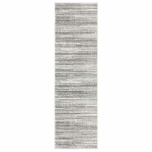 2' X 8' White And Grey Abstract Power Loom Stain Resistant Runner Rug