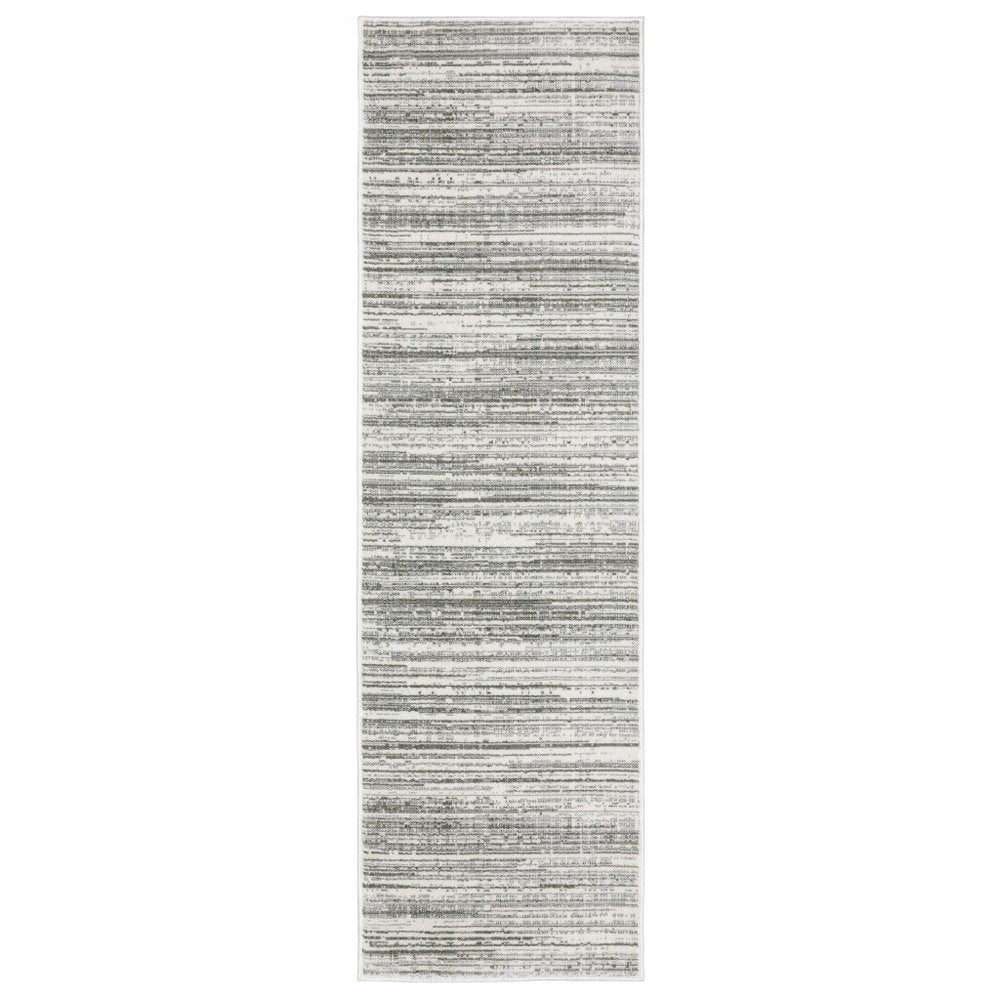 2' X 8' White And Grey Abstract Power Loom Stain Resistant Runner Rug