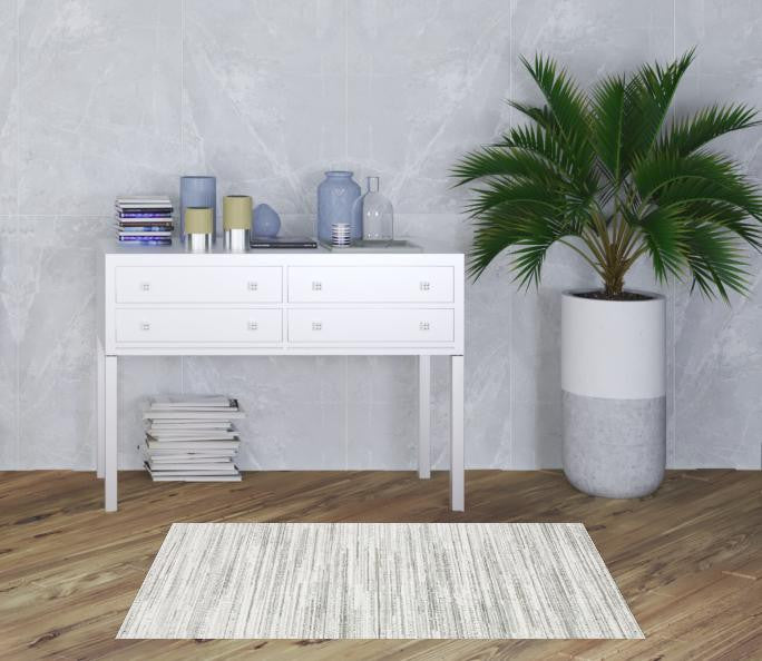 3' X 5' White And Grey Abstract Power Loom Stain Resistant Area Rug