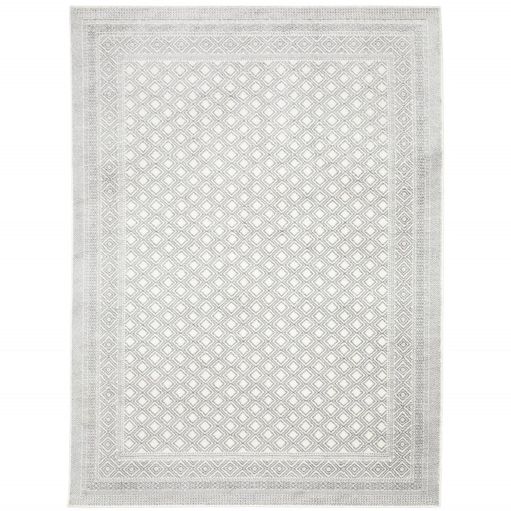 8' X 11' White And Gray Oriental Distressed Area Rug