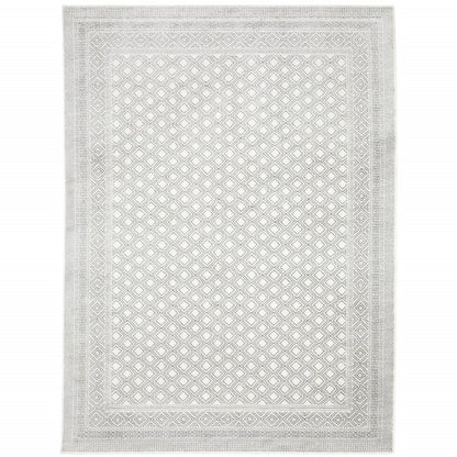 8' X 11' White And Gray Oriental Distressed Area Rug