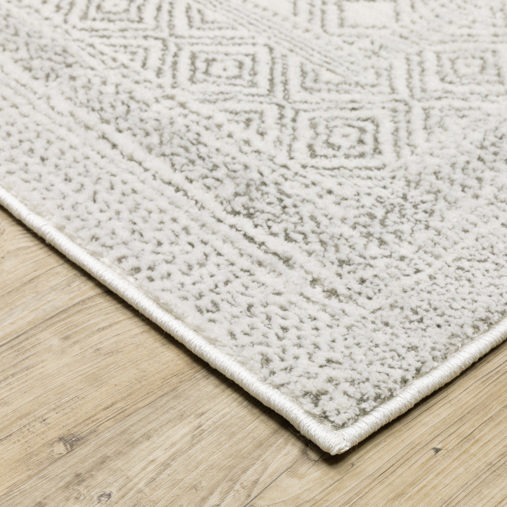 8' X 11' White And Grey Oriental Power Loom Stain Resistant Area Rug