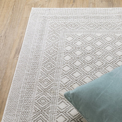 8' X 11' White And Gray Oriental Distressed Area Rug