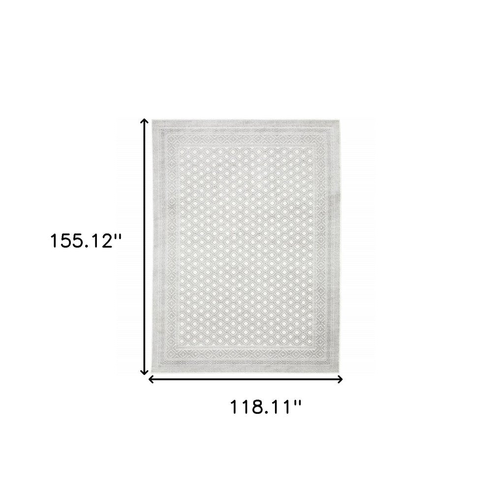 10' x 13' white and grey oriental power loom stain-resistant area rug