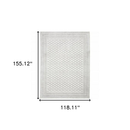 10' x 13' white and grey oriental power loom stain-resistant area rug