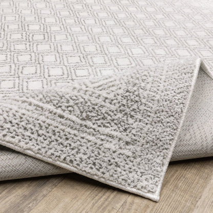 10' X 13' White And Grey Oriental Power Loom Stain Resistant Area Rug