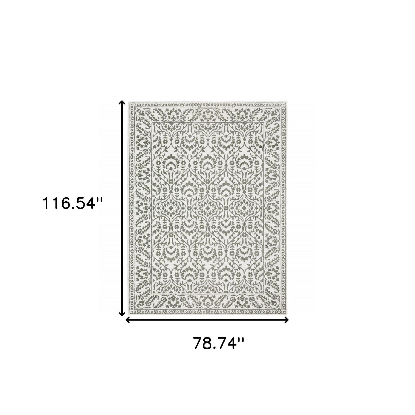 6' X 9' Grey And White Floral Power Loom Stain Resistant Area Rug