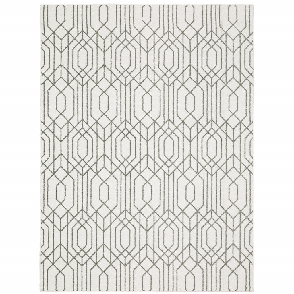 3' X 5' White And Grey Geometric Power Loom Stain Resistant Area Rug