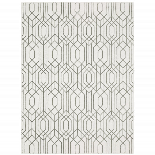 3' X 5' White And Grey Geometric Power Loom Stain Resistant Area Rug