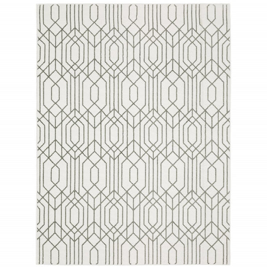 5' X 8' White And Grey Geometric Power Loom Stain Resistant Area Rug