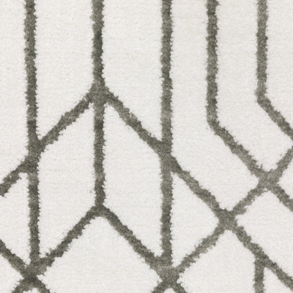 5' x 8' white and grey geometric power loom stain resistant area rug