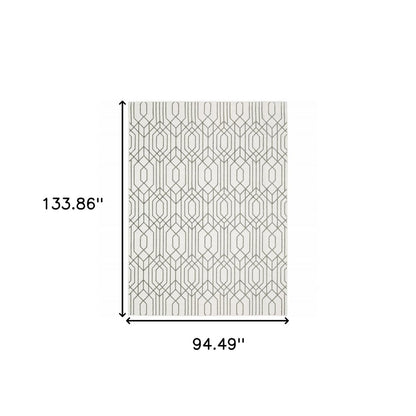 8' X 11' White And Grey Geometric Power Loom Stain Resistant Area Rug