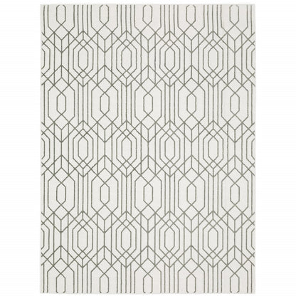 8' X 11' White And Grey Geometric Power Loom Stain Resistant Area Rug