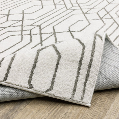 8' X 11' White And Grey Geometric Power Loom Stain Resistant Area Rug
